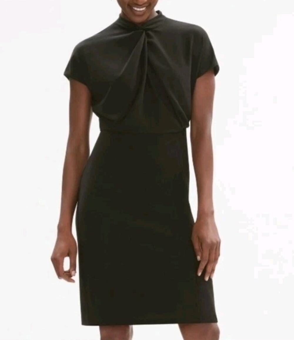 MM LaFleur Black Adelaide Crepe Twist High Neck Dress Size 12 Career Wear